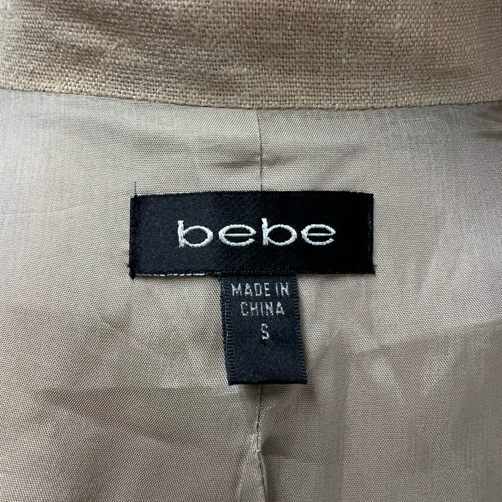 Bebe Vintage Y2K Women's S Beige Linen Beaded Sequins Long Single Button Jacket - Picture 7 of 9